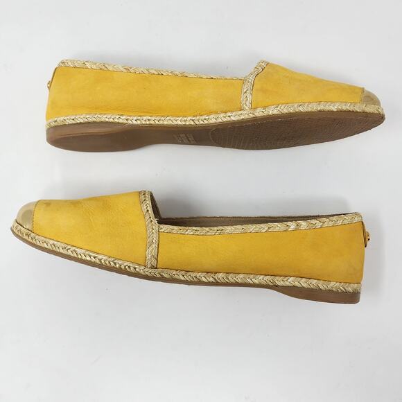 Stuart Weitzman Flats Women 9M Tipadrille Espadrilles Yellow Nubuck Gold Toe - Picture 6 of 9
